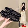 Haute Couture Version~ French Square Head Shallow Mouth Mary Jane Shoes Women's New Metal Buckle Flat Bottom Retro One-word Buckle Small Leather Shoes