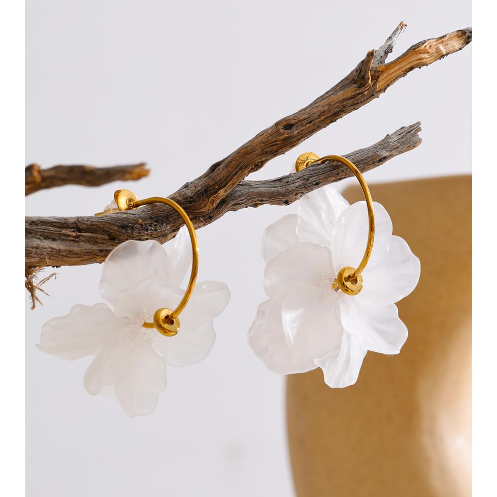 Yhpup Stainless Steel Resin Acrylic Flower Petal Drop Charms Earrings Green Yellow Purple Red White Multi-Color Trendy Jewelry