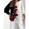 Floral Print Denim‑Effect Women 3/4 Sleeve Pocket Tunic Shirt