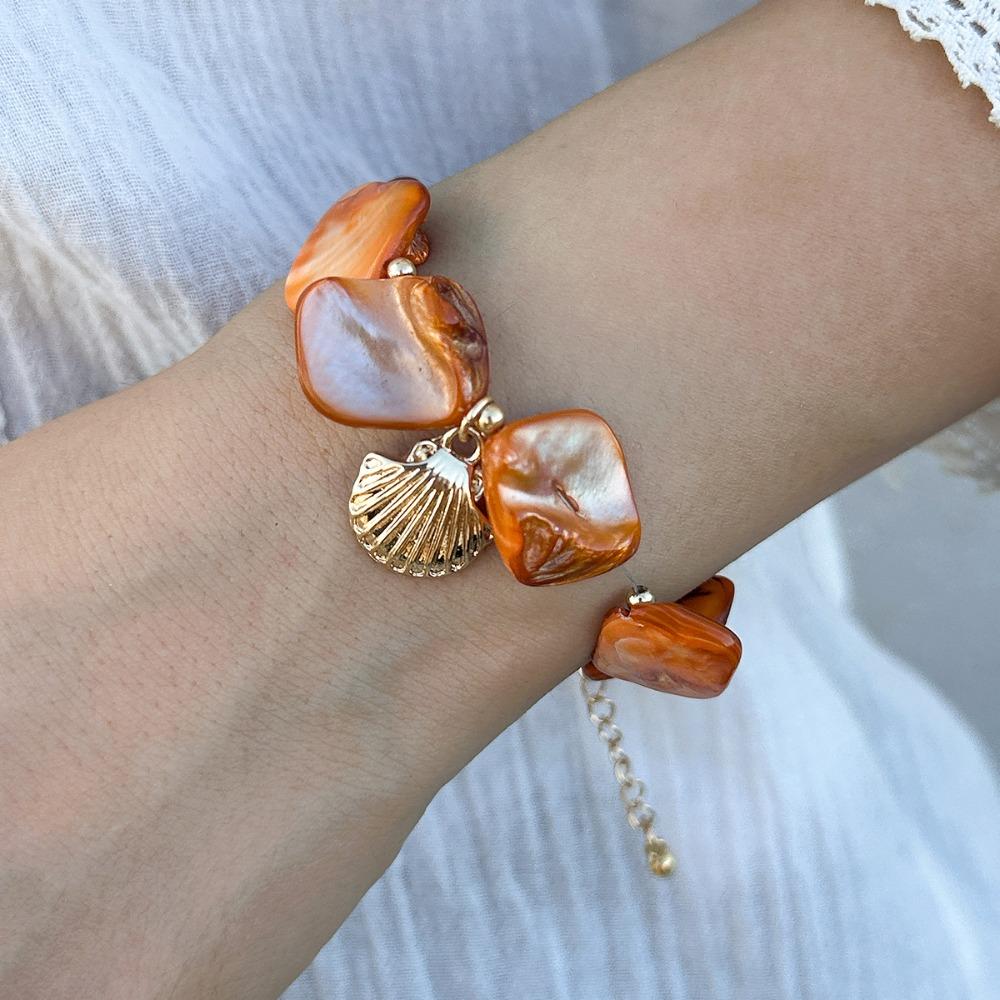 Shell Beaded Chain Bracelet Colorful Bohemian Geometry Bangle Trendy Pearl Bracelet  Gifts