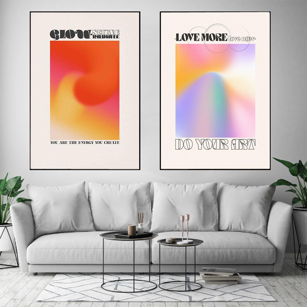 Nordic Retro Gradient Poster Canvas Painting Abstract Wall Art Grainy Gradient Aesthetic Print Picture Psychedelic Home Decor