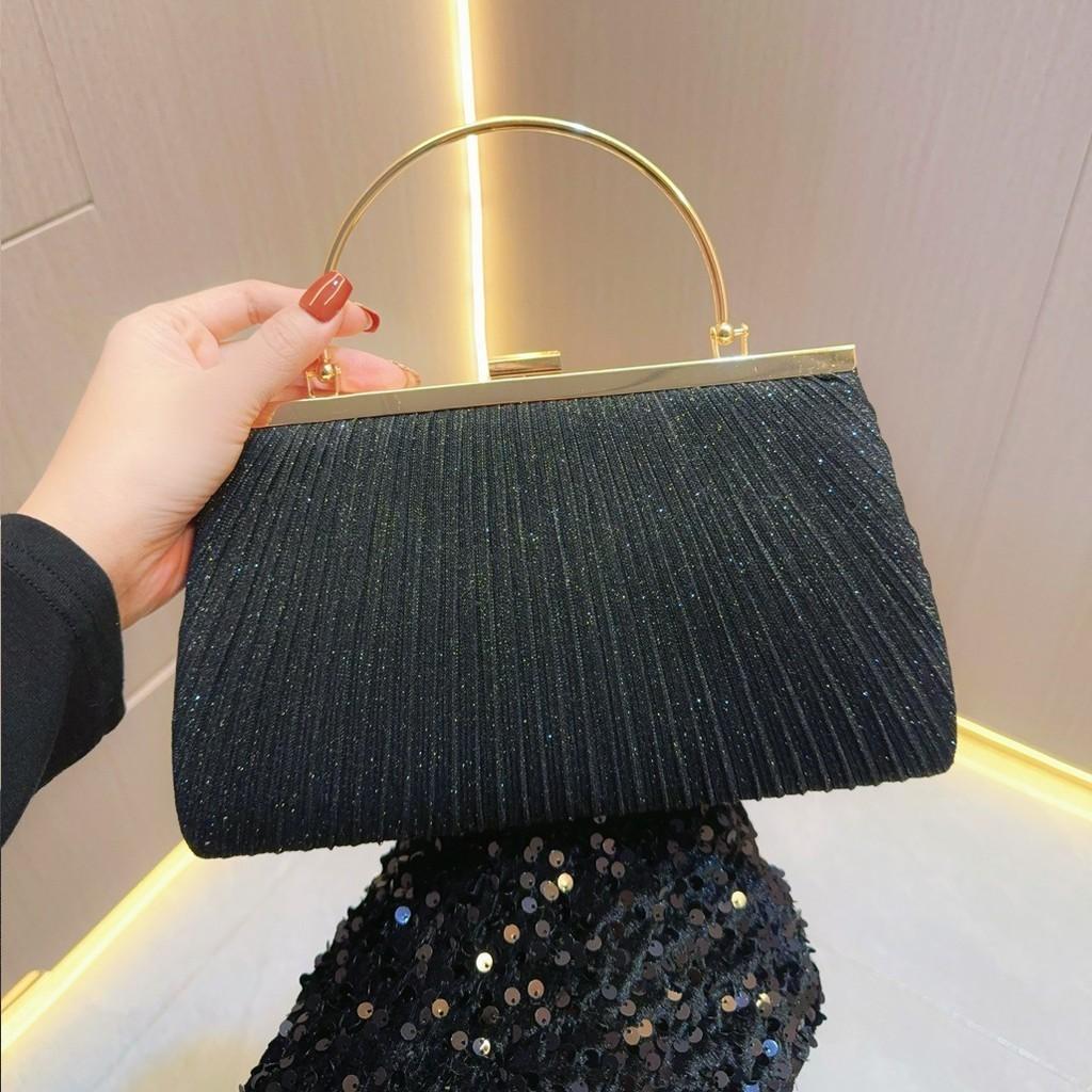 New Cross-border Simple Fashion Pleated Handbag For Party Banquet Crystal Evening Bag чёрный
