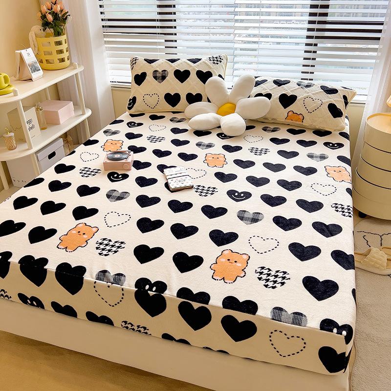 Class A New Thick Printed Milk Velvet Bed Sheet Student Dormitory Room Brushed Skin-friendly Mattress Bed Cover