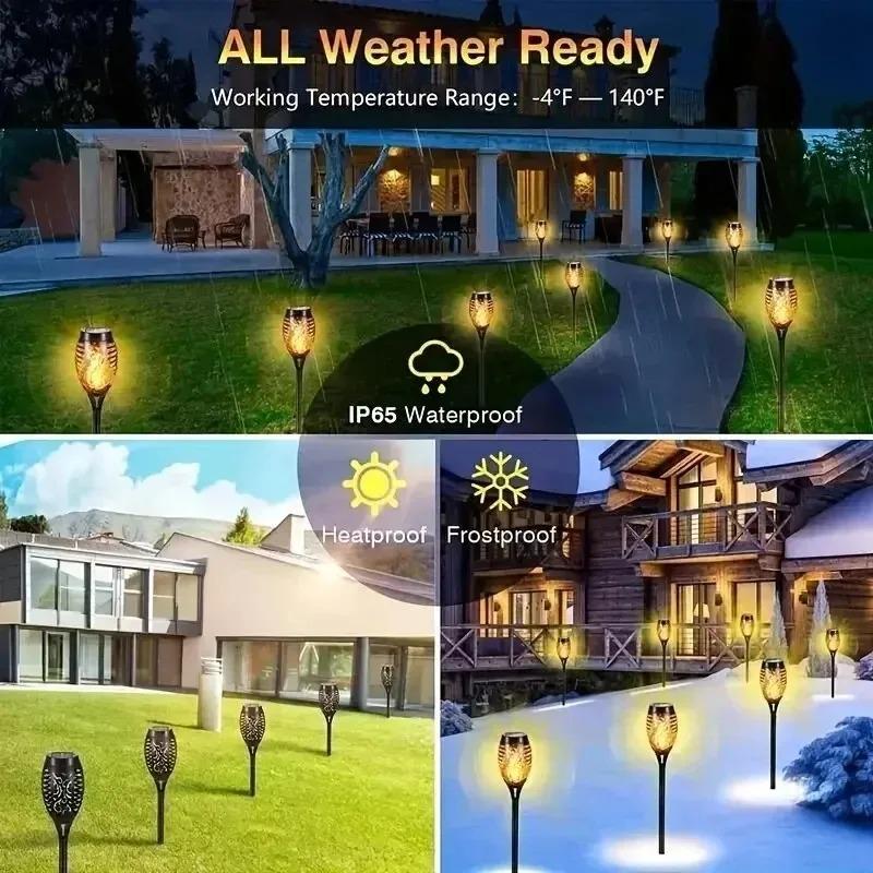 1-12PCS Solar Flame Torch Light Flickering Light12 LED Waterproof Outdoor Lawn Yard Garden Patio Pathway Lamp Saving Auto On/Off