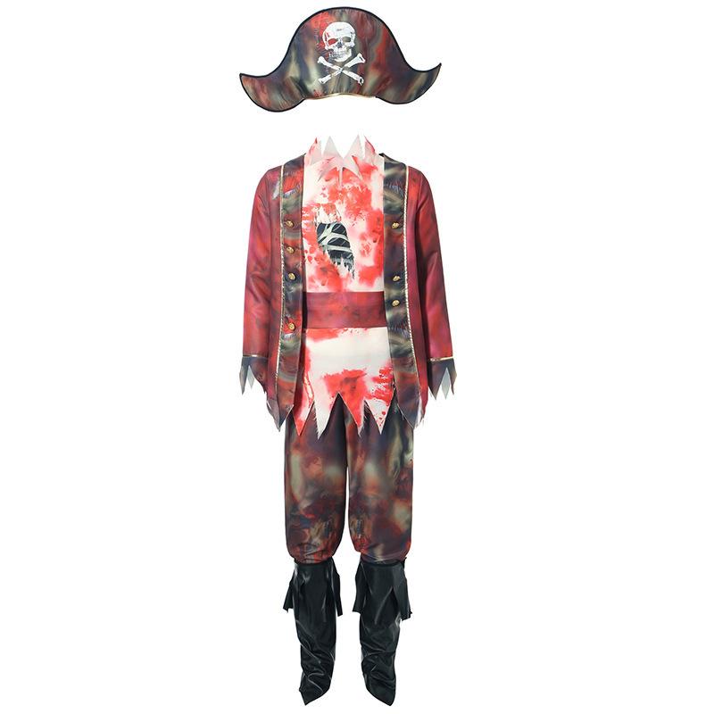 Halloween Adult Pirates of the Caribbean Costume, Masquerade Bloodstained Zombie Ghost Skeleton Captain