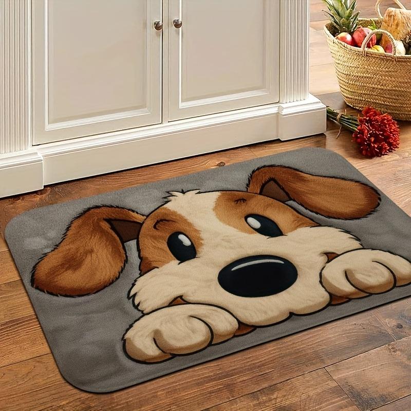 Cute Cartoon Dog Doormat - Plush Flannel Machine Washable Rug for Living Room, Bedroom, Kitchen, Office, Indoor Outdoor Entryway