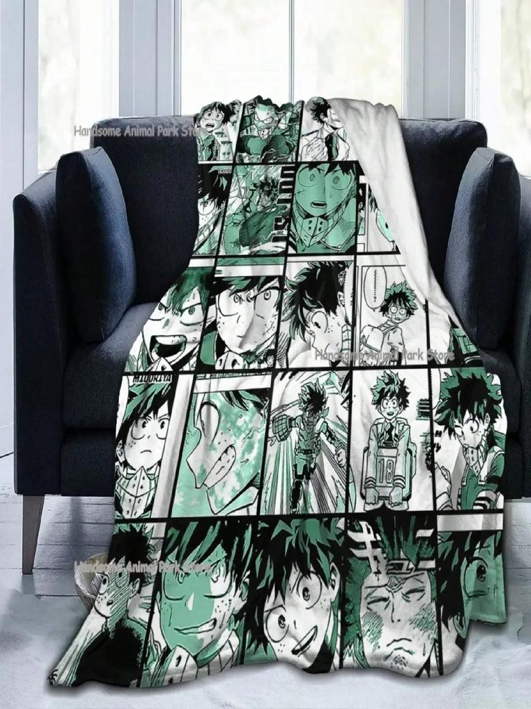 Collage Anime Midoriya Izuku Throw Blanket Fuzzy Warm Throws For All Season 3D Print Soft Coral Fleece Fabric#Color_1,Size