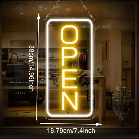 LED Neon Light USB 5V Transparent Acrylic 'Open' Sign for Shops and Businesses