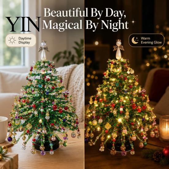 Beaded Christmas Tree Kit DIY Kit, Handmade with LED Lights, Holiday Craft Supplies Project, Bead Crafting for Adults, Home Festive Centerpiece Party