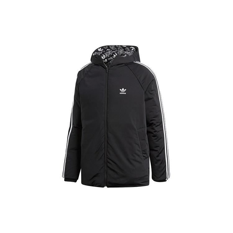 adidas originals Monogram JKT Full Print logo Reversible Stay Warm hooded down Jacket Black White Men's DP8561