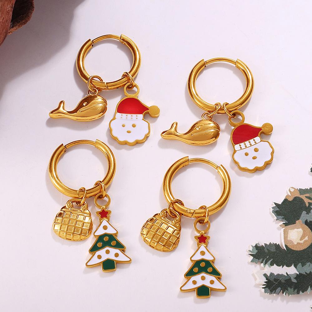 Christmas versatile DIY pendant earrings stainless steel gold-plated atmosphere earrings women