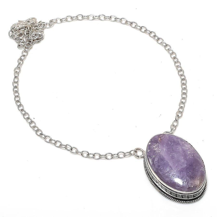 Natural Lepidolite Gemstone 925 Sterling Silver Jewelry Necklace 18" A9K05