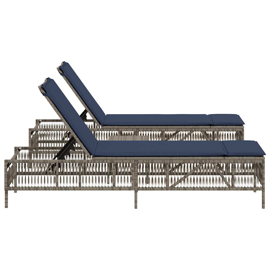2 Piece Sun Lounger Set with Table Gray Poly Rattan