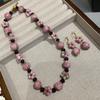 New Medieval Vintage Fashion Retro Design Old Material Pink Frog Skin Glazed Plum Blossom Necklace Beaded Earrings