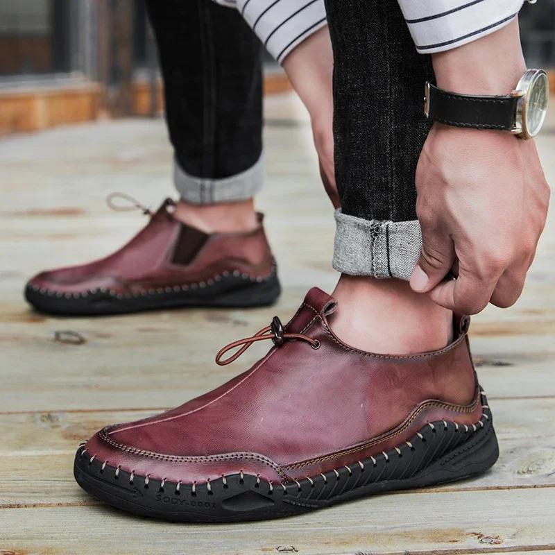 Мода Новые Мужские Ручной Работы Дышащие Кожаные Повседневные Туфли Мягкий Дизайн Обувь — фото 5
