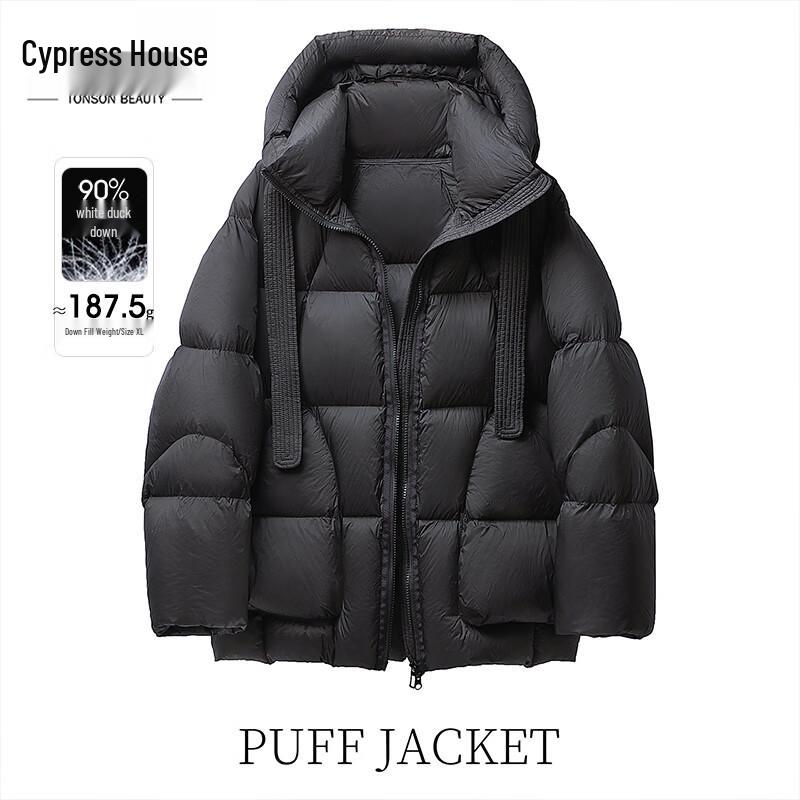 

Женский пуховик средней длины с капюшоном, на 90% из пуха, с деталями в виде лент XL