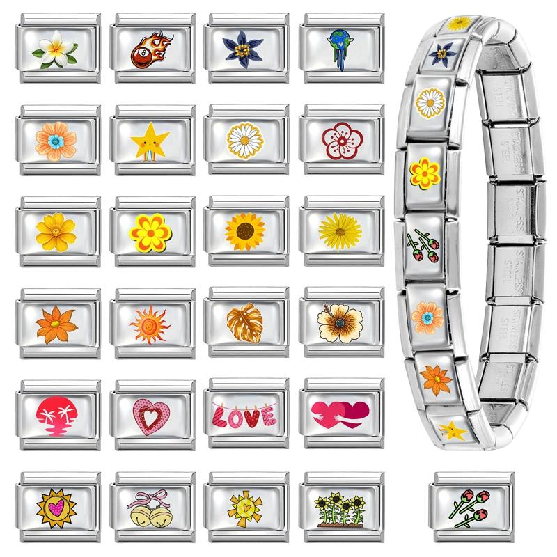 Fashion Sunflower Cherry Ball Sun Star Leaf Y2K Love Italian Charm Links Fit 9mm Italian Bracelet Women Making DIY Jewelry Gift