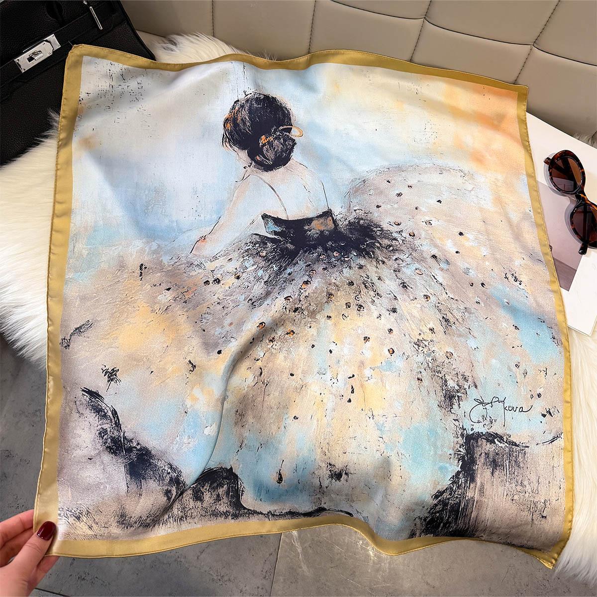 

2026 New Square Scarf For Women Artistic Portrait Scarves Bandanas Fashion Hijab Neckerchief For Beach Elegant Shawl Wraps 70x70cm