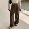 Women's High Waist Wide Leg Suit Pants Loose Fit Pleated Straight Leg Floor Length Trousers