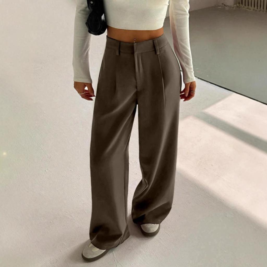 Women's High Waist Wide Leg Suit Pants Loose Fit Pleated Straight Leg Floor Length Trousers