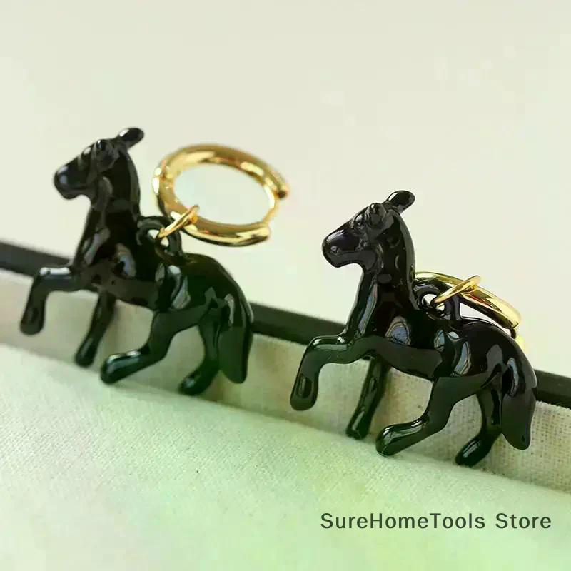 Exaggeration Stereoscopic Small Horse Pendant Earrings For Women Creativity Cute Animal Earrings Charm Jewelry New Year Gift