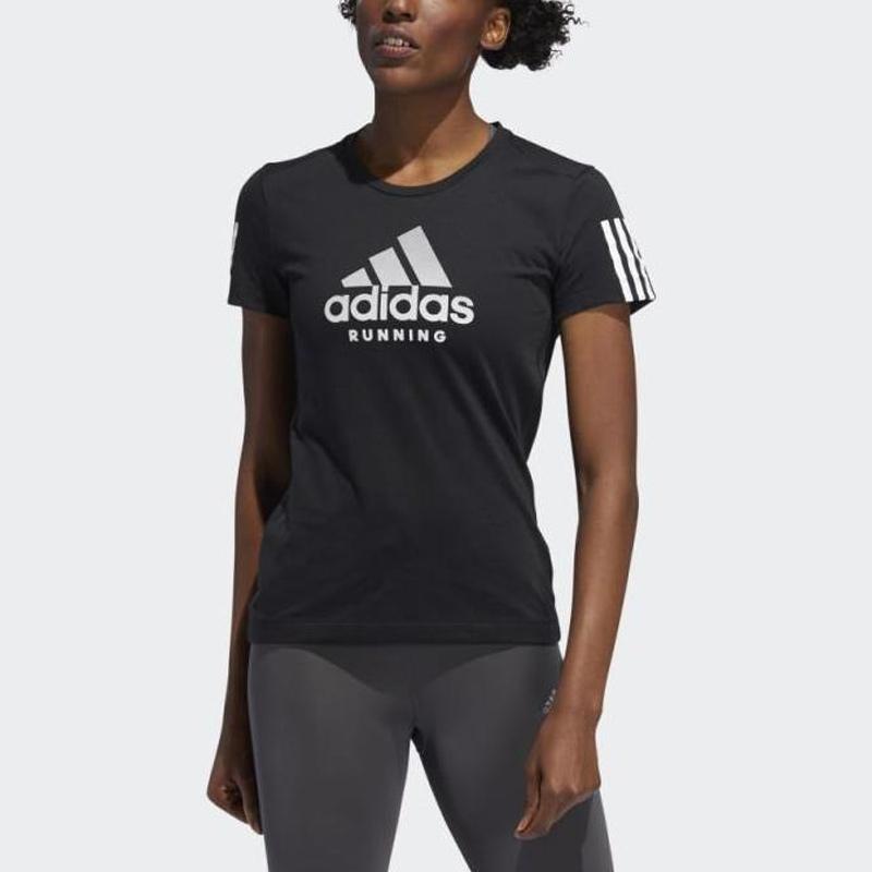 Adidas Run It Tee BoS Logo Print Sports Crew Neck Comfortable Casual American Vintage Short Sleeve T-Shirt Women Tops Black ED5864