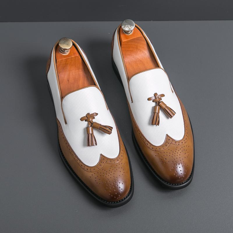 

Мужская мода деловые туфли-броги с кисточками кожаные туфли для джентльменов роскошные туфли для торжественного платья туфли без застежек для вождения гороховые туфли 48 коричневый