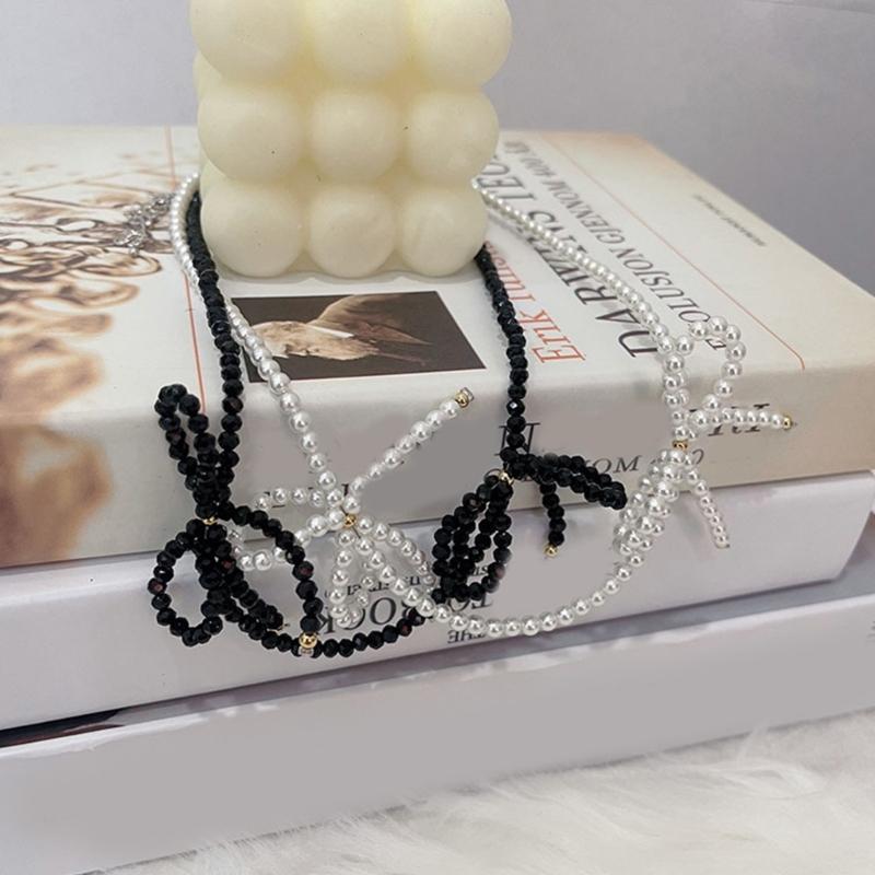 Elegant Bowknot Short Necklace Fashion Crystal Beaded Choker Necklace Simple Collar Necklace Clavicle Chain Jewelry