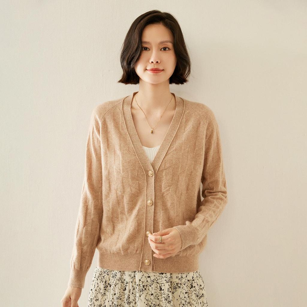 Women's Cashmere Knit Cardigan with Metal Buttons - Autumn/Winter Loose Fit Sweater