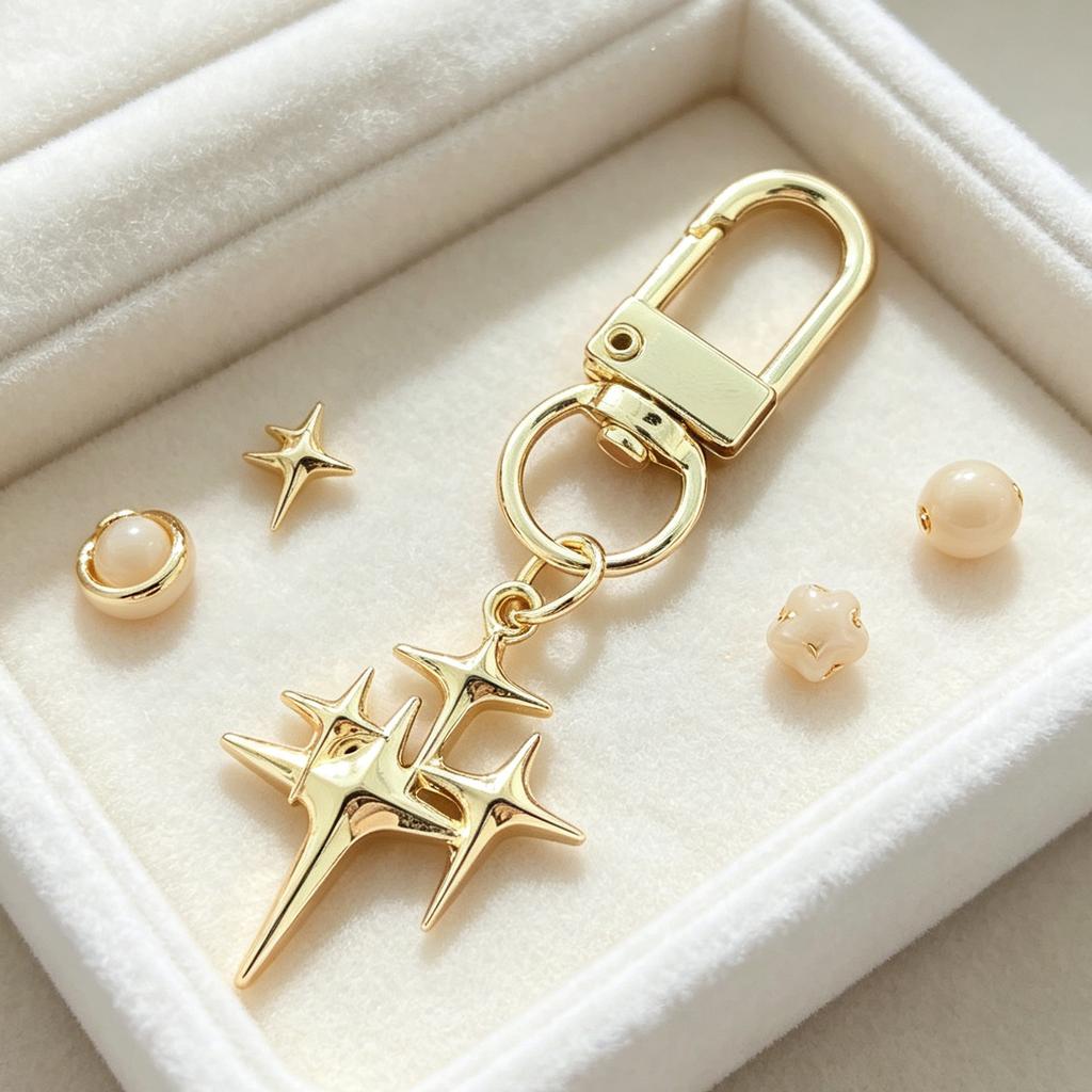 Stylish Four Pointed Star Moon Keychain Dainty Keyrings Pendant Accessory Perfect for DIY Projects and Gift Giving