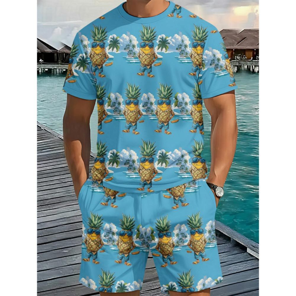 Men's Summer Comfortable Fashionable Fun Colorful Pattern 3D Printed 2-piece Set Leisure Sports Style Loose Oversized Breathable Sports Wear