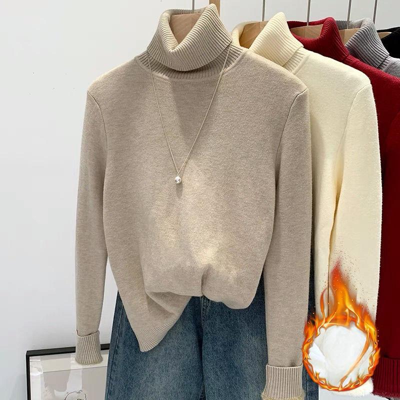 Fleece and Thickened Sweater Women's High-neck One-piece Fleece Sweater Women's Autumn and Winter Pullover Solid-color Knitted Sweater