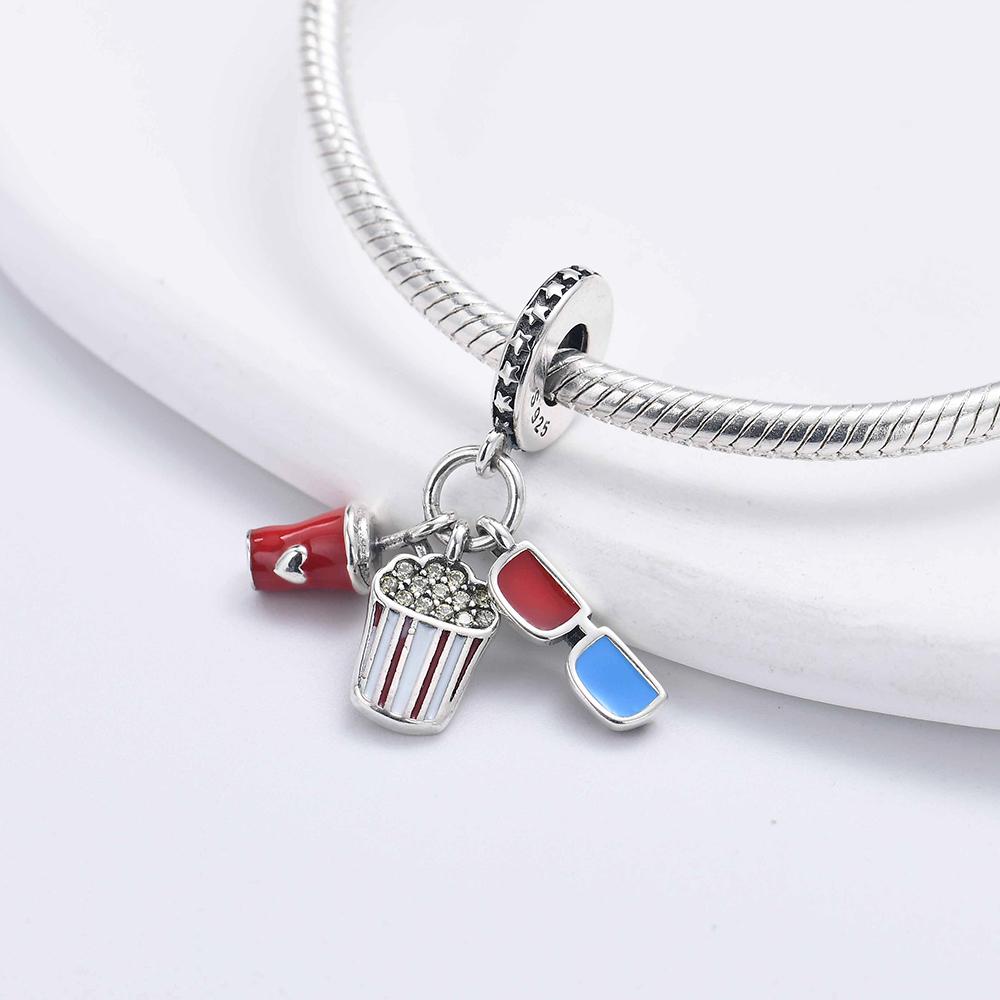 Nowy Srebrny Charms 925 Pasujący do Oryginalnej Bransoletki Akcesoria Biżuteria Damska Perfumy Szminka Bikini Okulary Przeciwsłoneczne