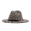 European and American new woolen leopard print top hat flat-brimmed big eaves hat couple hat pair buckle chain jazz hat