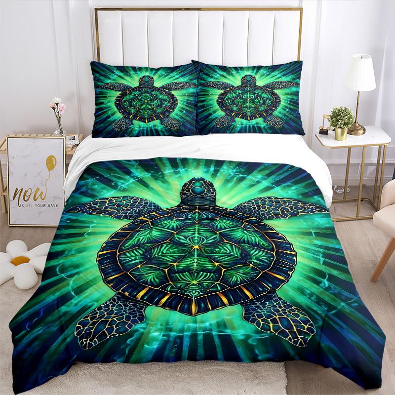 3pcs Turtle Artwork Duvet Cover Set - Machine Washable, Includes 1 Cover and 2 Pillowcases, No Core Included yy251013058