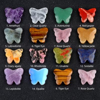 1 Stück Reiki-Heilkristall, geschnitzte Schmetterlings-Ornament-Dekoration, Naturstein-Edelstein-Energiegenerator für Heimdekoration, Schmuckgeschenke, 32–35 x 26–30 mm