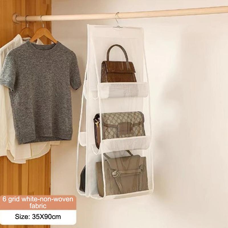 6 Pocket Hanging Handbag Organizer For Wardrobe Closet Gray Waterproof Storage Bag Door Wall Clear Sundry Bag With Hanger Pouch