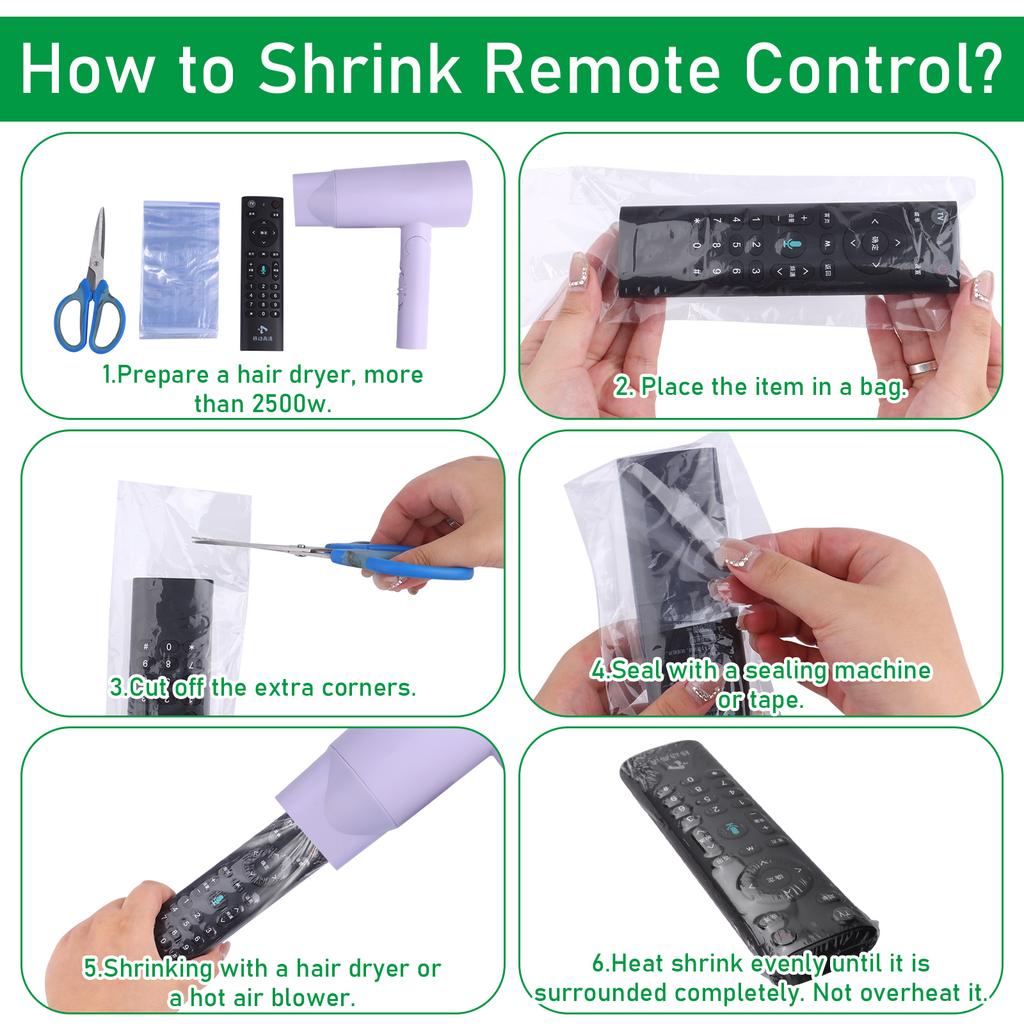 100Pcs Shrink Wrap Bags For Remote Control Pvc Heat Shrink Wrap Bags Transparent Heat-Resistant Ductile High Shrinkage Packaging