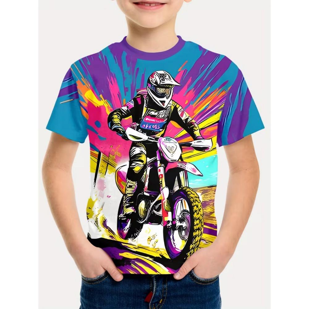 Funny Motorcycle Rider Print Men's Short Sleeves T-Shirt Loose Casual Summer Outdoor Street Men's and Women's Tees Tops
