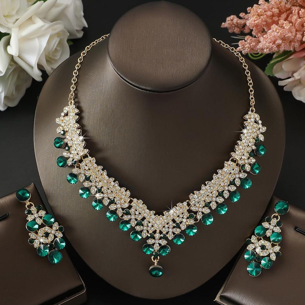 Latest Stylish Design Fancy Wedding Party Crystal Diamonds Necklace Jewellery Set for Women