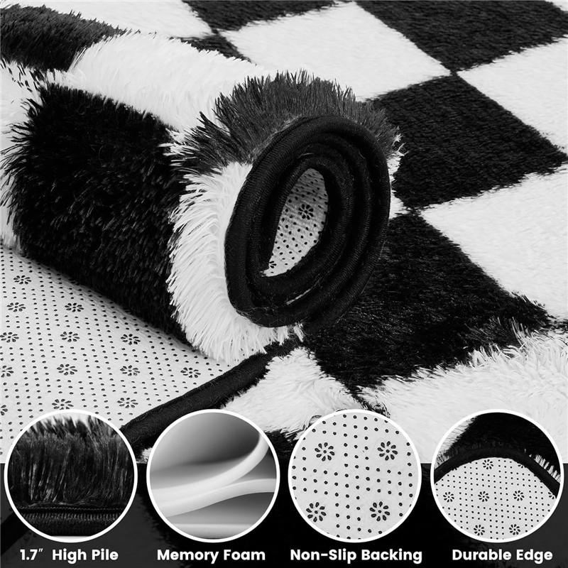 Area Rugs for Bedroom, Upgrade Non-Slip Grey Fluffy Soft Shag Carpet, Indoor Floor Gray Fuzzy Shaggy Living Room Plush Rug for Kids Home Dorm Decor