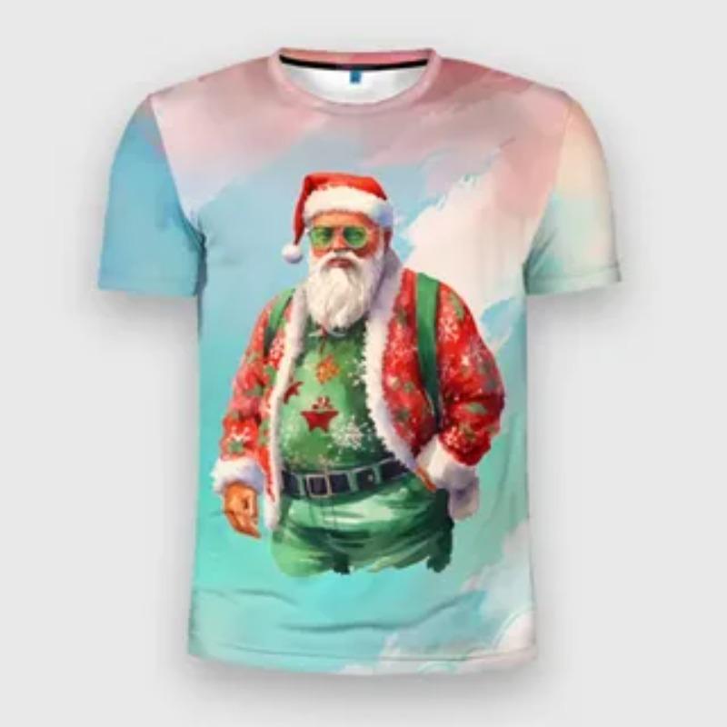 Christmas Men's 3D Print T-Shirt Wacky Santa Claus Graphic Design Casual Round Neck Short Sleeve T-Shirt