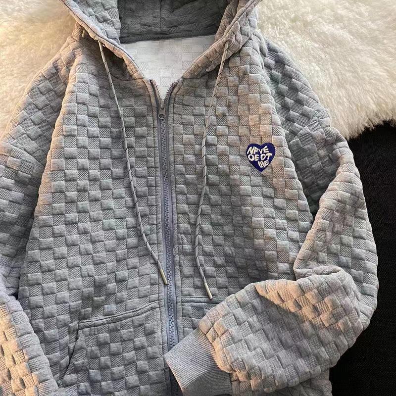 Early Autumn Women's Loose Waffle Long Sleeved Cardigan Jacket