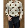 Camisa de Manga Larga con Lunares Grandes para Hombre, Camisa de Negocios con Cuello, Top Versátil Casual Europeo y Americano para Hombre