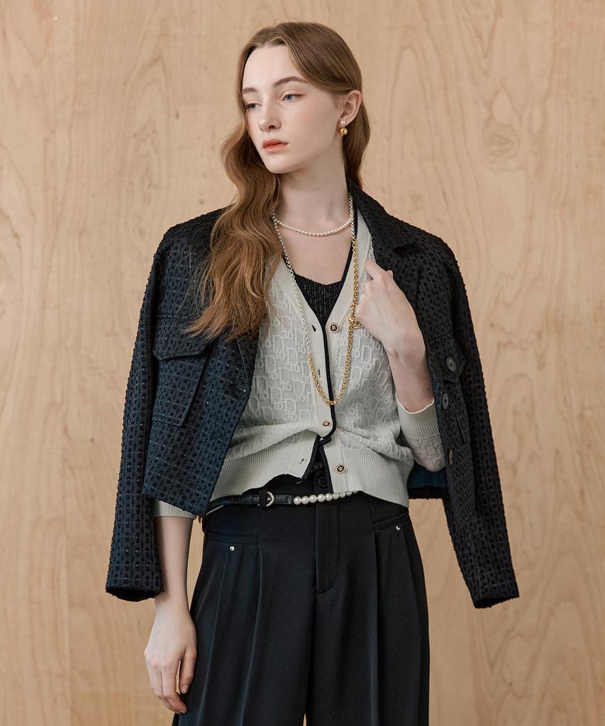 Maxza Metal Yarn Mix Jacquard Crop Jacket