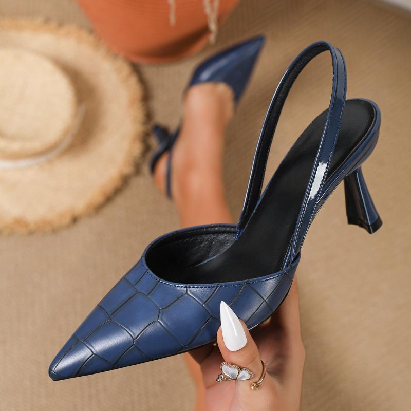 

Foreign trade word with sandals thin heel sexy pointed thin strap high heels women s bag head half slippers 36 тёмно-синий
