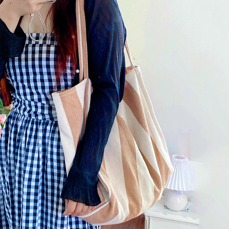 Große Canvas-Henkeltasche Damen Sommer Streifen Einfache Damen Freizeit-Handtasche Outdoor-Umhängetasche