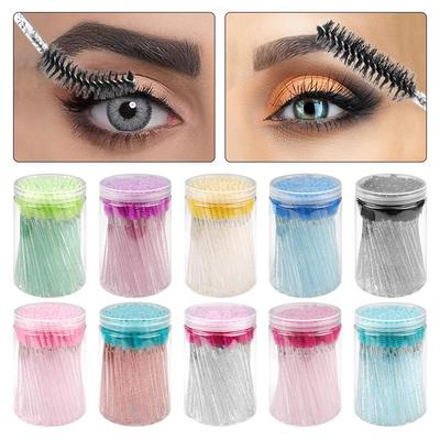 Brosses à cils jetables multicolores à manche en cristal, poils en nylon portables - 100 pièces