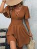 Summer Deep V-Neck Ruffle Sleeve Ruched Dress