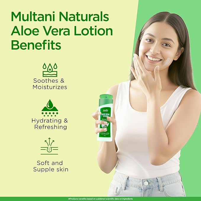 Multani Naturals Aloe Vera Lotion with Shea Butter Lightweight Non Sticky Hydrating Body Lotion for Dry Skin Summer Care Pack of 2 x 100 ml